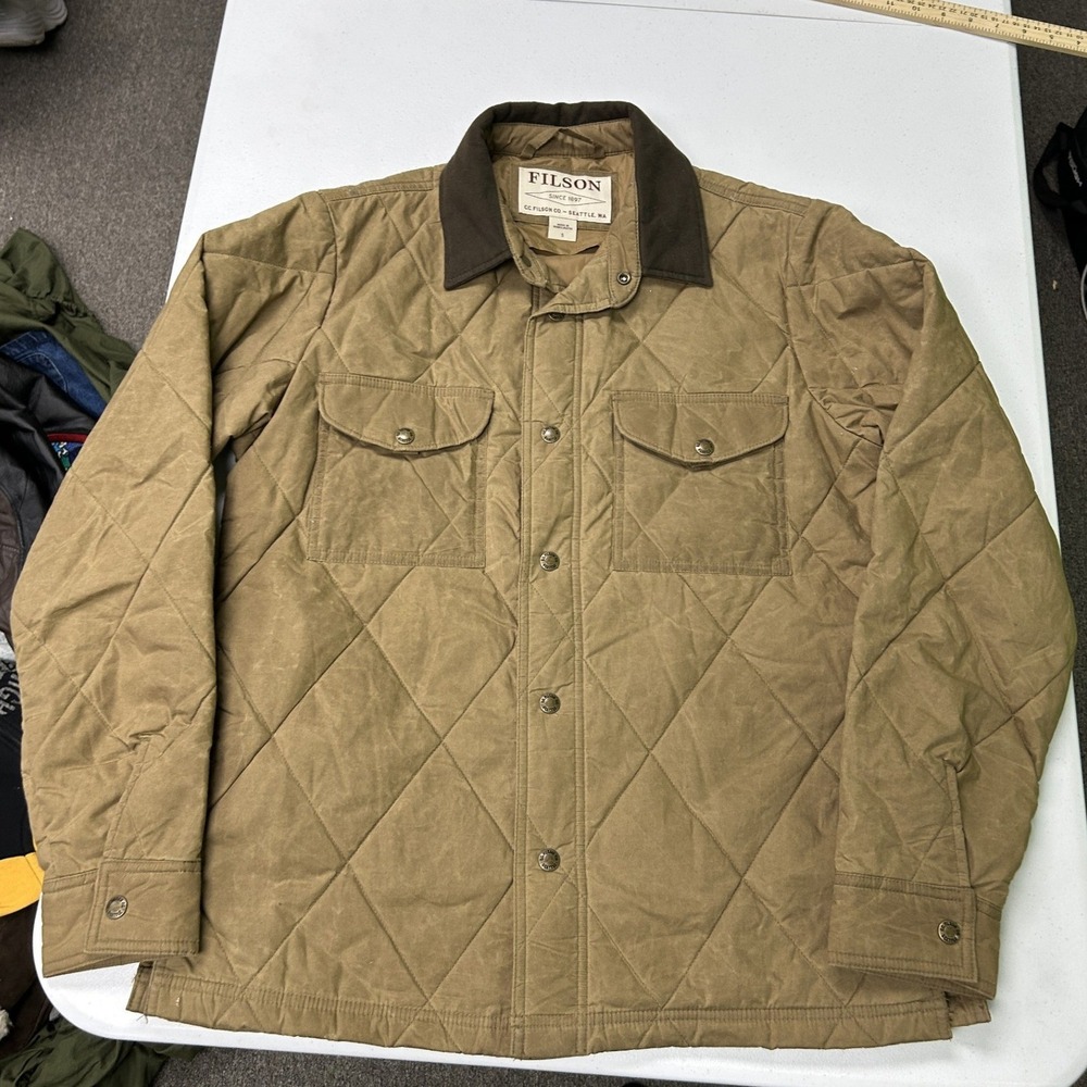 Filson Hyder Quilted Shirt Jacket Mens Small Tan Water Repellent Corduroy Collar